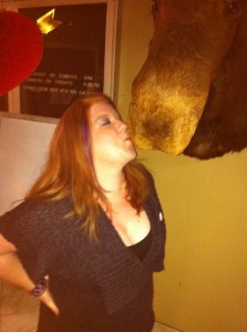 Hollie kissing the moose! 